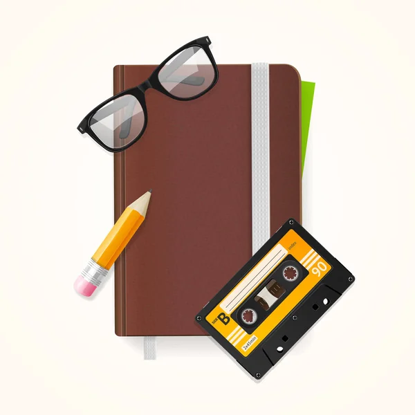 Cuaderno y gafas Hipster Style Concept. Vector — Vector de stock