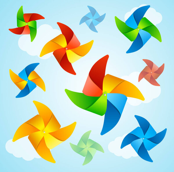 Ветряная мельница Hello Summer Background. Вектор
