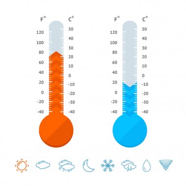 Meteoroloji termometre seti ve hava simgeler. Vektör