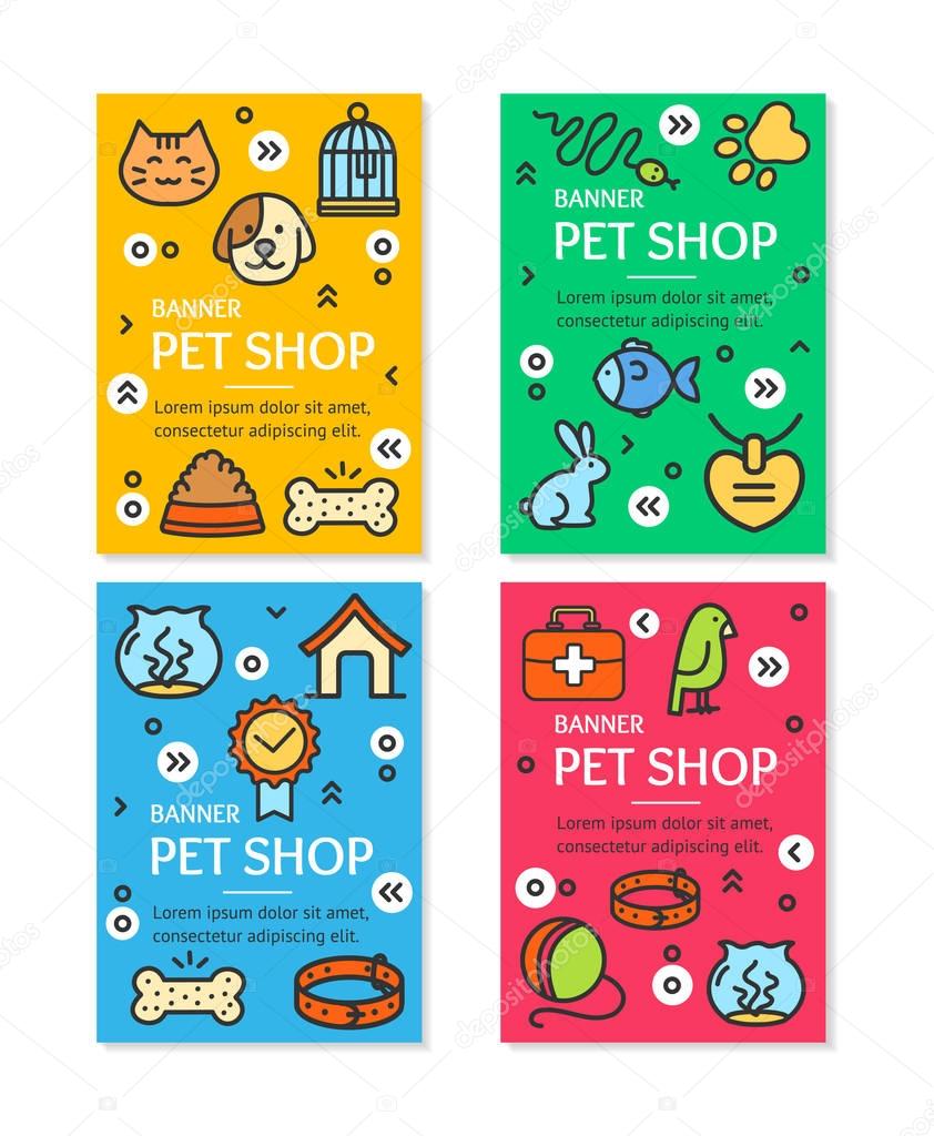 Pet Shop Flyer Banner cartaz conjunto. Vector — Vetores de Stock