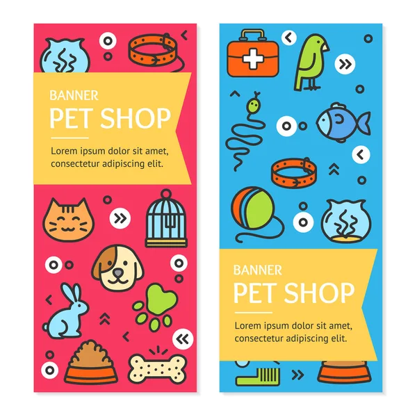 Tienda de Mascotas Flyer Banner Placard Set. Vector — Vector de stock