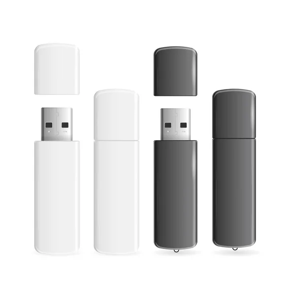 Drive λάμψης USB λευκό και μαύρο άνοιγμα ή κλείσιμο. Διάνυσμα — Διανυσματικό Αρχείο
