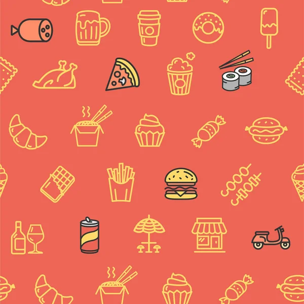 Fast Food und Street Food Muster Hintergrund. Vektor — Stockvektor