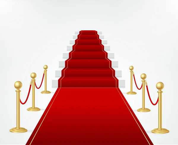Red Event Carpet, Stair and Gold Rope Barrier. Vector — Stock Vector