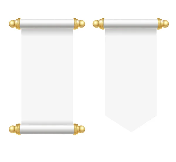 Modelo realista Blank White Paper Scroll Set. Vetor — Vetor de Stock