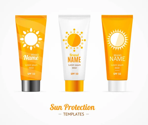 Proteção solar Cosmetic Cream Template Set. Vetor — Vetor de Stock