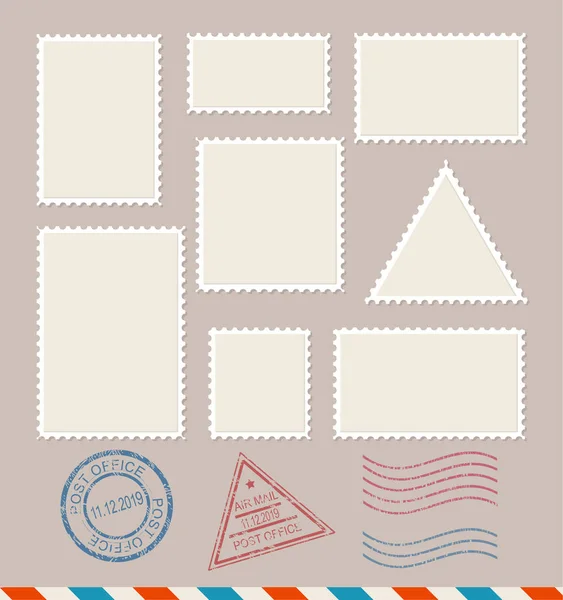 Modelo vazio conjunto de selos de correio em branco. Vetor — Vetor de Stock