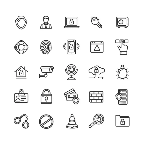 Data Security and Safe Icon Black Thin Line Set. Vector — Stock Vector