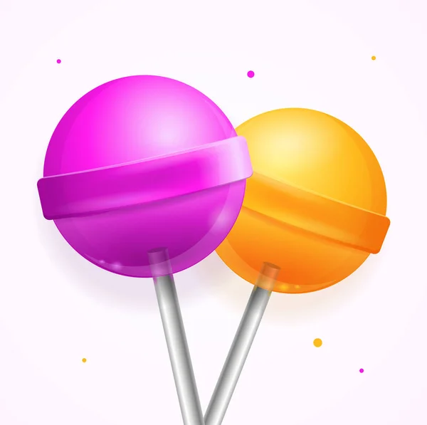 Realistic Round Sweet Candy Lollipops Set. Vector — Stock Vector