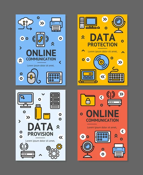 Dator Online kommunikation Flyer Banner affischer kort Set. Vektor — Stock vektor