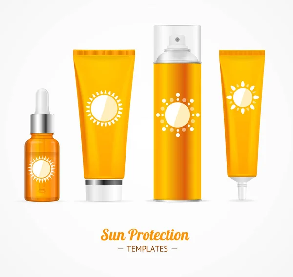 Set di modelli di crema cosmetica di protezione solare. Vettore — Vettoriale Stock