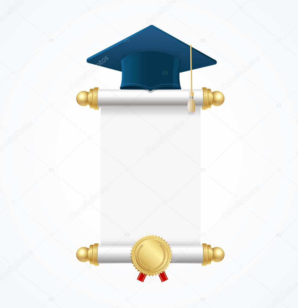 Graduated Cap Student and Roll Diploma. Vector