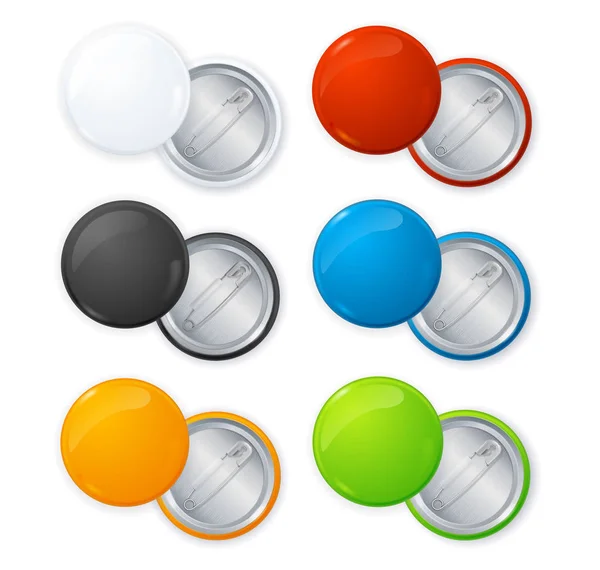 Realistic Empty Color Blank Circle Button Badge Pin Set. Vector — Stock Vector