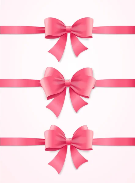 Silk Pink Ribbon and Bow Set. Vector — Stock Vector