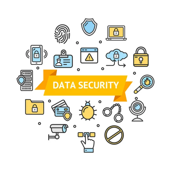 Bezpieczeństwo danych i bezpieczny okrągły godło ikona szablonu projektu. Wektor — Wektor stockowy
