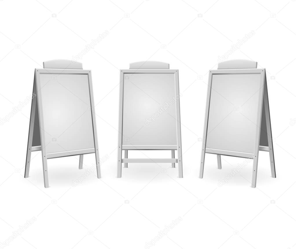 Realistic Template Blank White Menu Board Set. Vector