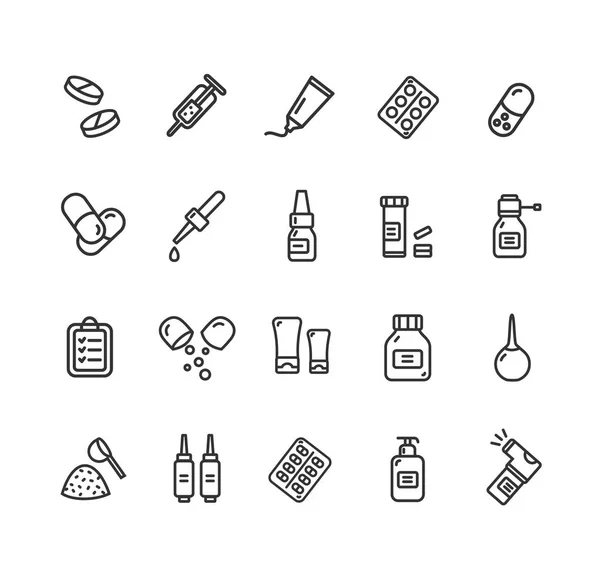 Таблетки, связанные с медицинской черной тонкой линии иконы. Вектор — стоковый вектор