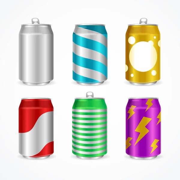 Realistic Aluminum Cans Color Empty Set. Vector — Stock Vector