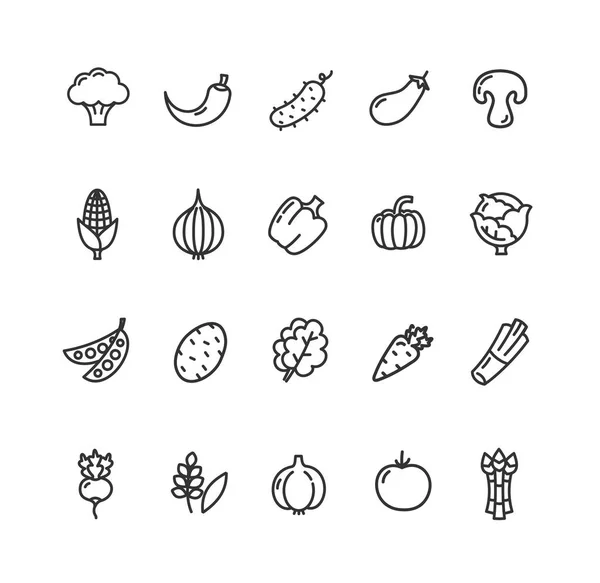 Cibo di verdure Black Thin Line Icon Set. Vettore — Vettoriale Stock