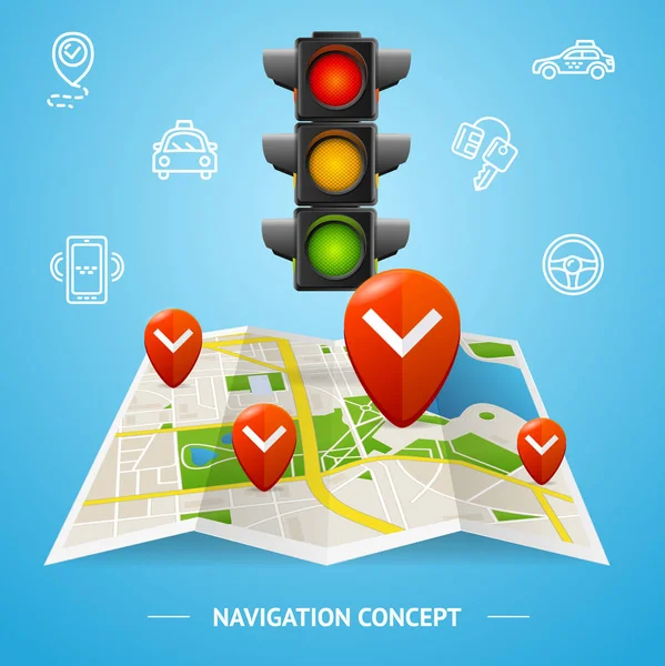 Karta navigace koncept nebo plakát. Vektor — Stockový vektor