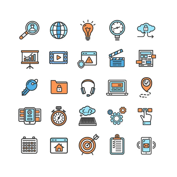 Moteur de recherche Seo Color Thin Line Icon Set. Vecteur — Image vectorielle