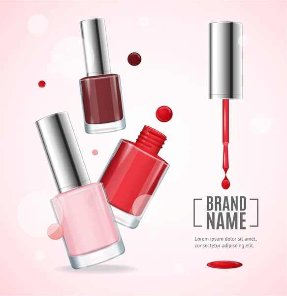 Vector Gloss Red Colorful Nail Lacquer Ads, illustrazione 3d — Vettoriale Stock