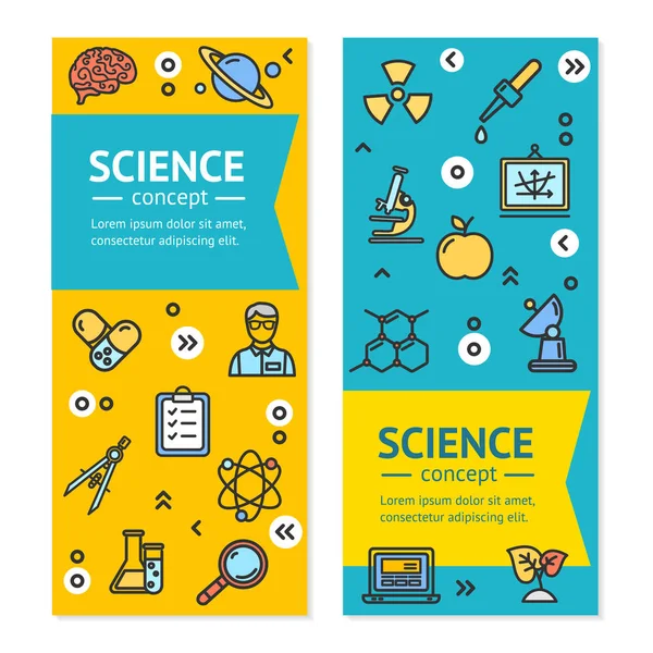 Vektor Wissenschaft Forschung vertikale Banner Poster Karte Set Vorlage. — Stockvektor
