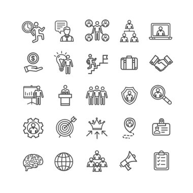 Yönetim iş siyah ince çizgi Icon Set. Vektör