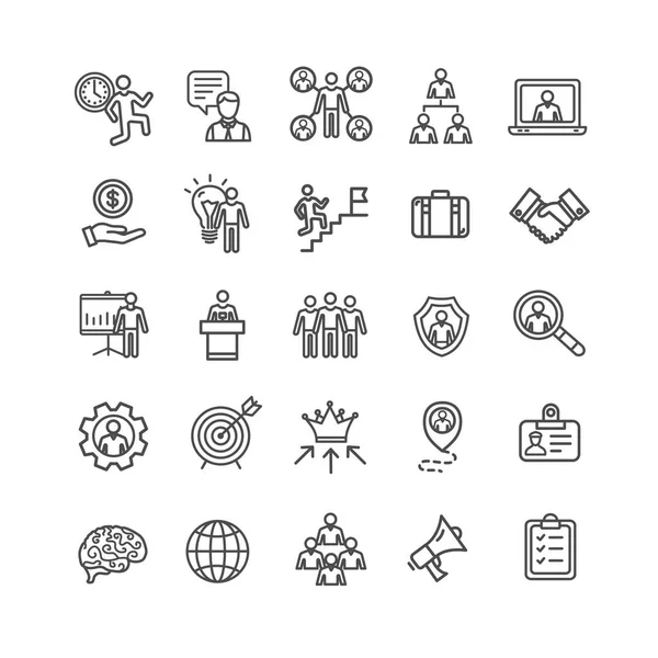 Yönetim iş siyah ince çizgi Icon Set. Vektör