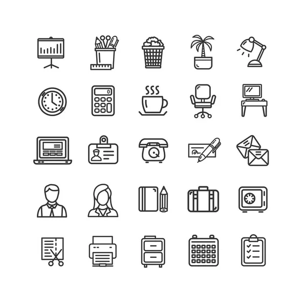 Sembol Office iş siyah ince çizgi Icon Set. Vektör — Stok Vektör