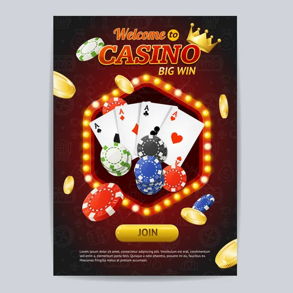 Modelo de cartão de pôster de jogo de casino. Vetor —  Vetores de Stock