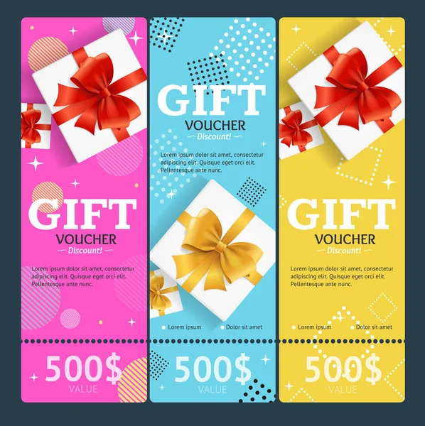 Gift Voucher Card Set Template Valor Monetário Cupom. Vetor — Vetor de Stock