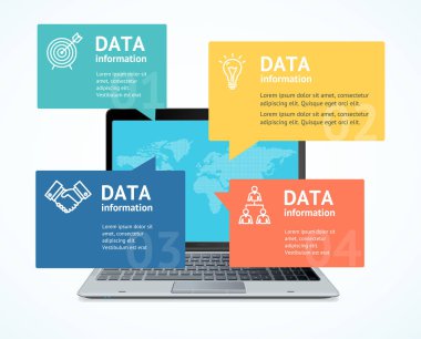Bilgisayar iletişim kavramı iş Infographic kalem afiş kartı vektör
