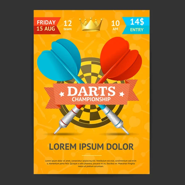 Darts bajnokság reklámplakát kártya. Vektor — Stock Vector