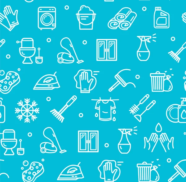 Εργαλεία νοικοκυριού και καθαρισμού μοτίβο φόντου σε μπλε. Διάνυσμα — Διανυσματικό Αρχείο