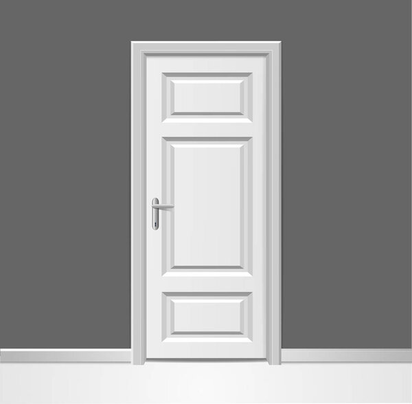 Realistic 3d Closed White Wooden Door with Frame to Wall Interior Concept. Vector