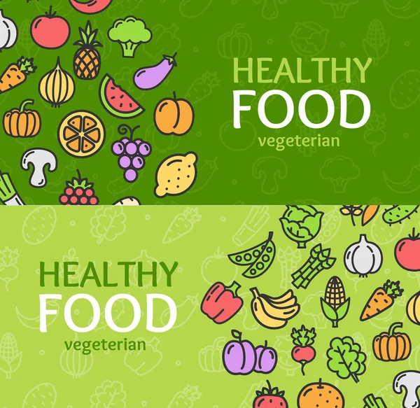 Alimentos saludables Eco Shop Banner Horizontal Set. Vector — Vector de stock