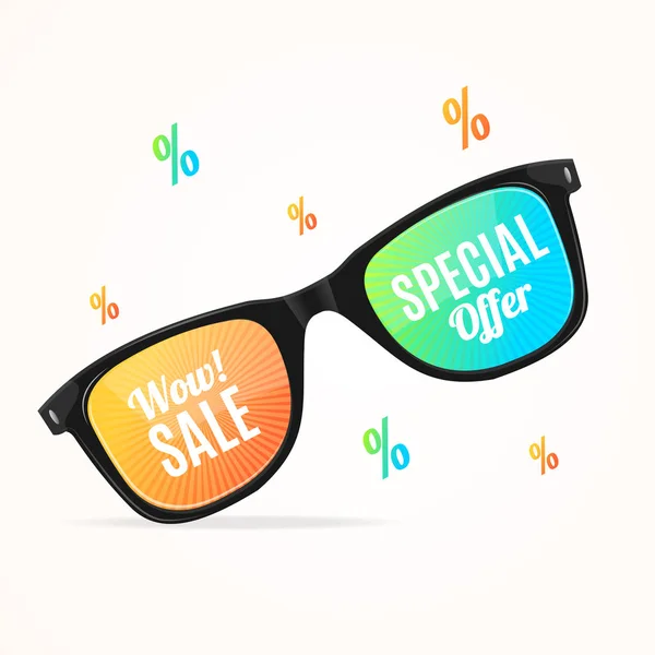 Realistische 3d zonnebril gekleurde lenzen seizoen verkoop Concept. Vector — Stockvector