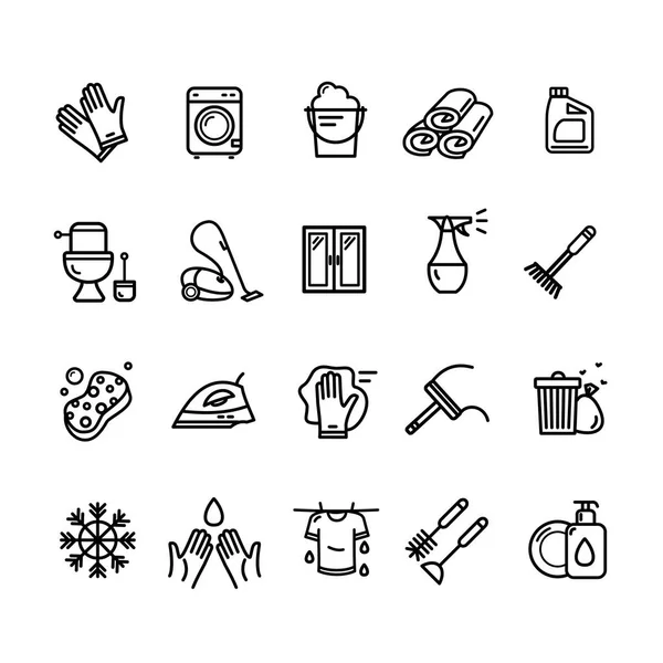 Herramientas para el hogar y limpieza Black Thin Line Icon Set. Vector — Vector de stock