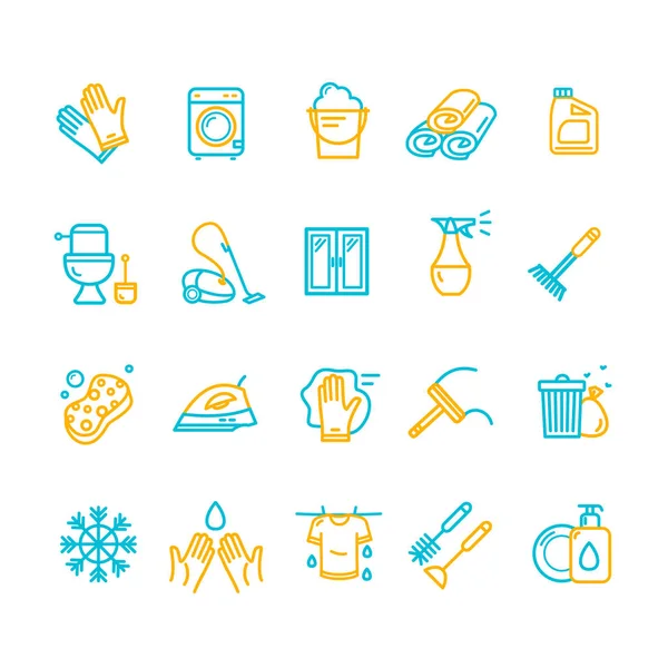 Household and Cleaning Tools Color Thin Line Icon Set. Vector — Stock Vector