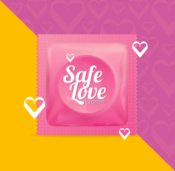 Realistické 3d detailní kondomy bezpečné lásky koncept balíčku. Vektor — Stockový vektor