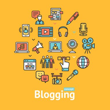 Tasarım şablonu satırı simgesi konsepti yuvarlak blogging renk. Vektör