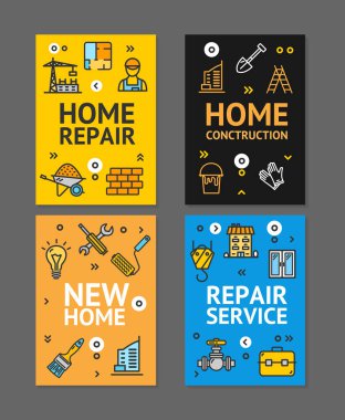 Ev onarım afiş afiş poster kartı küme. Vektör