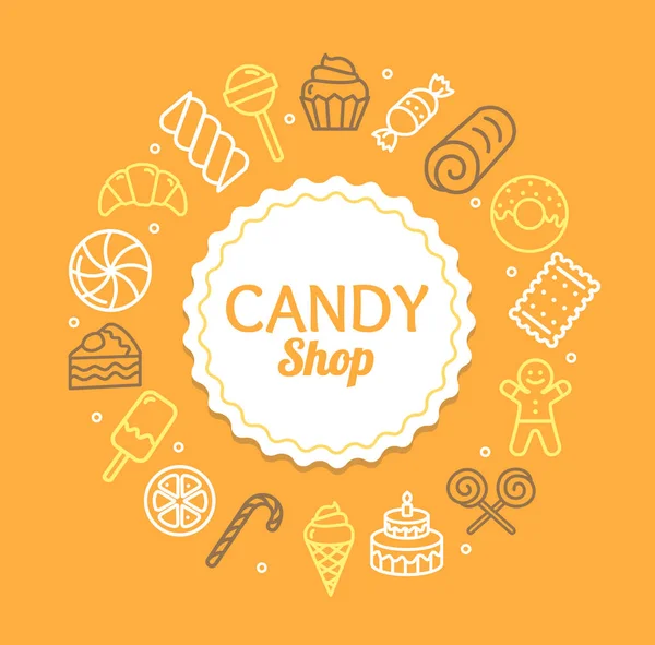 Candy Shop Color Round Design Template Line Icon Concept. Vector — Stock Vector