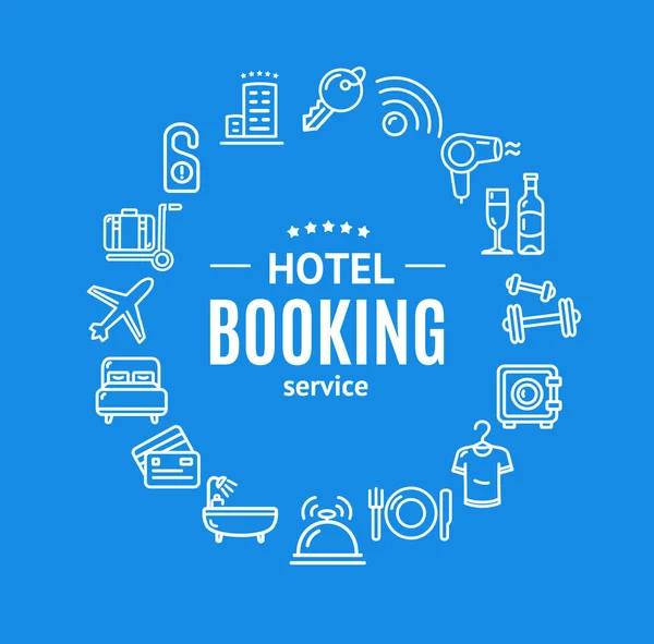 Hotel Booking Round Design Template Line Icon Concept. Vector — Stock Vector