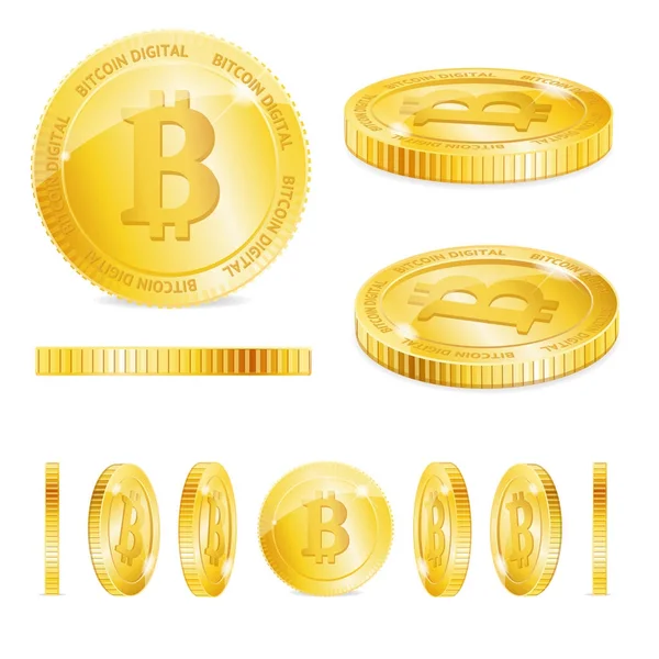 Realistic Detailed 3d Golden Bitcoins Set. Vector — Stock Vector