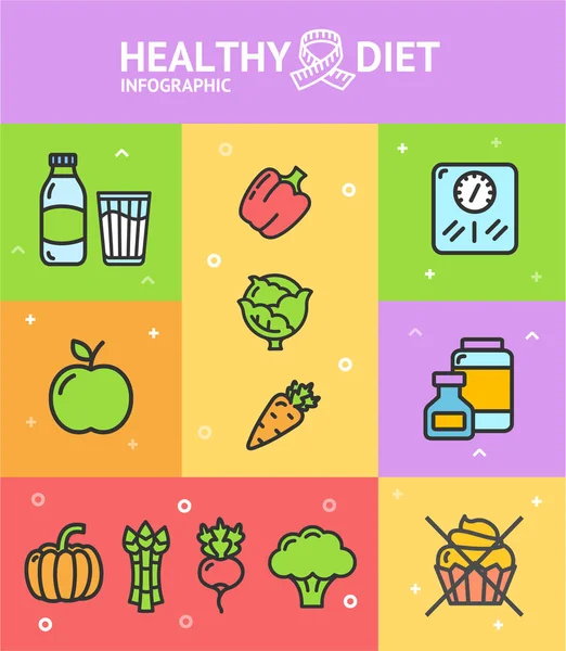 Cartão de Banner Infográfico Dieta Saudável. Vetor —  Vetores de Stock