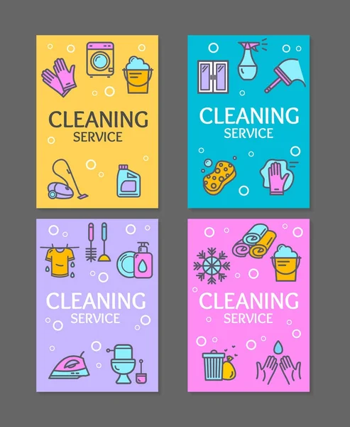 Household and Cleaning Tools Flyer Banner Posters Card Set. Vector — Stock Vector