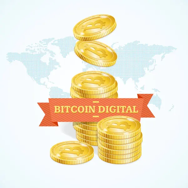 Realistic Detailed 3d Golden Bitcoins Digital Concept. Vector — Stock Vector