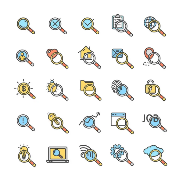Search Signs Color Thin Line Icon Set. Vector — Stock Vector